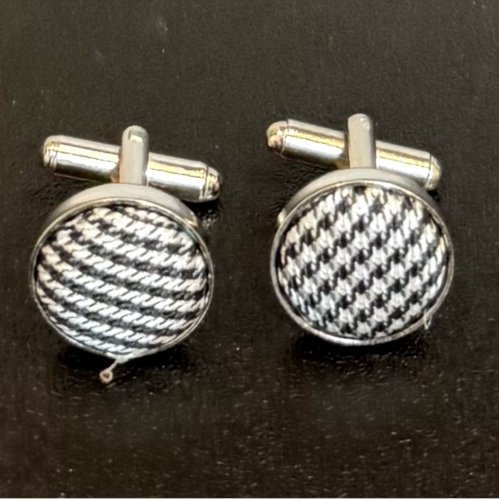 Classic Silver and Black Patterned Cufflinks